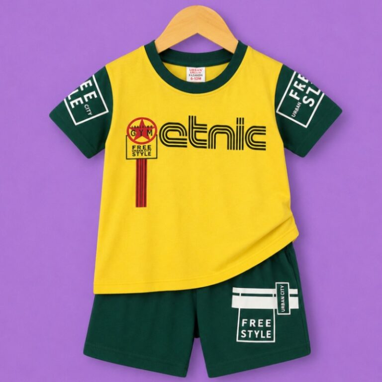 boys ethnic free style t shirt shorts set yellow green kids outfit