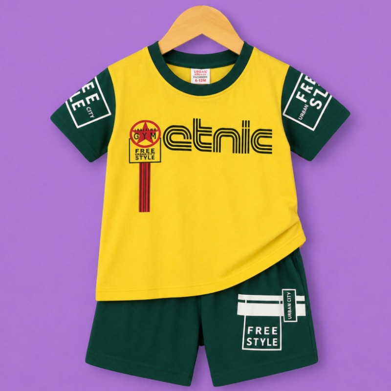 boys ethnic free style t shirt shorts set yellow green kids outfit