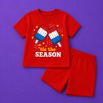boys red cotton t shirt shorts set