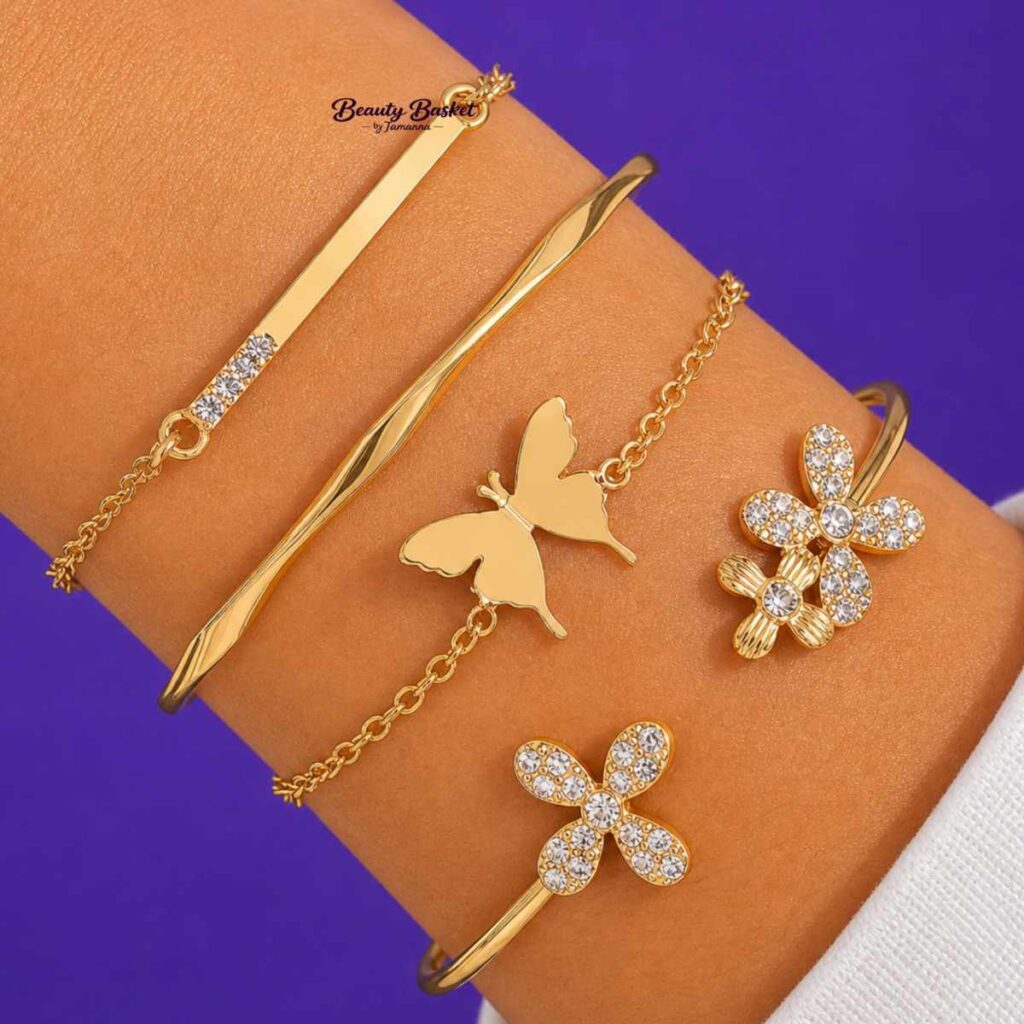 butterfly bracelet set for women gold tone floral crystal bracelet set