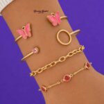 butterfly bracelet set for women gold tone pink bracelet set