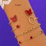butterfly bracelet set for women gold tone red bracelet set