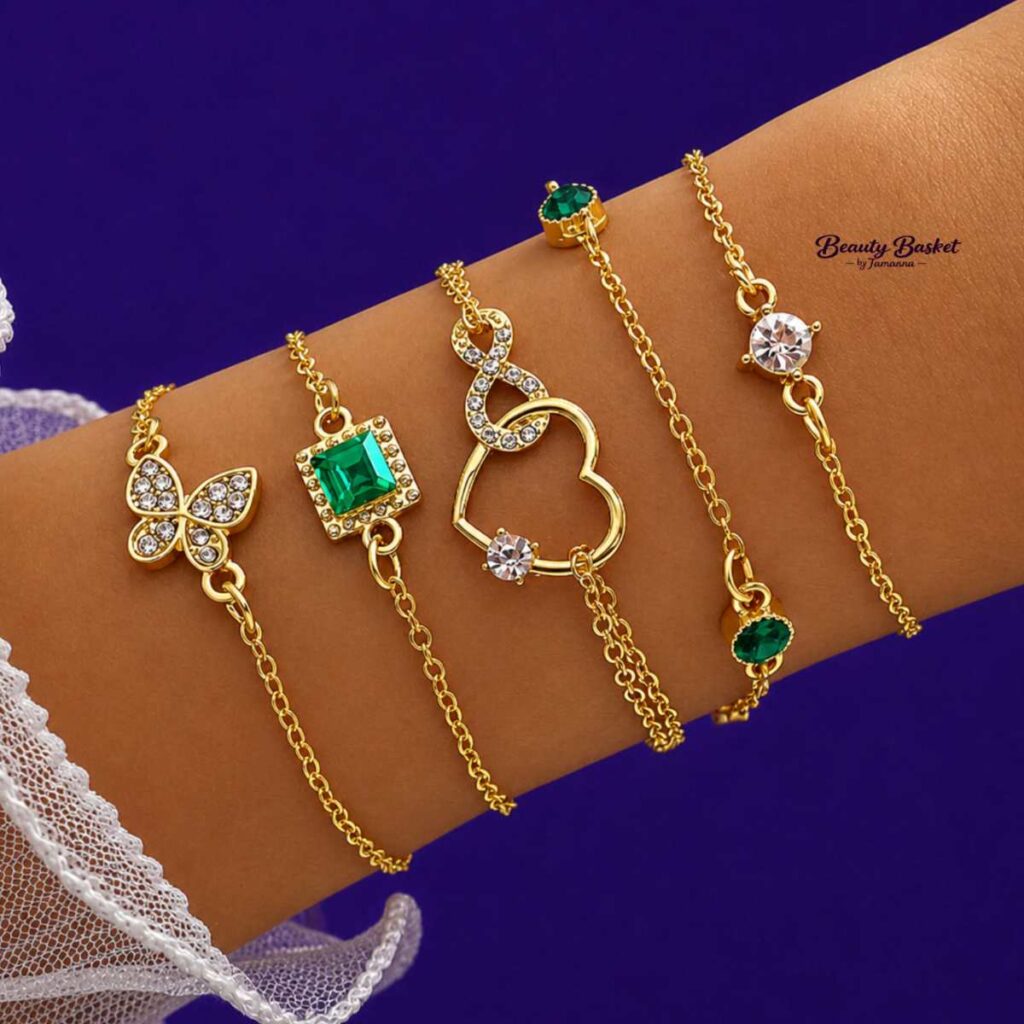 butterfly charm bracelet set for women gold tone crystal stone bracelets