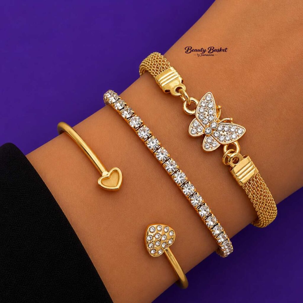 butterfly heart bracelet set for women gold tone crystal bracelet set