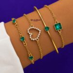 crystal bracelet set for women gold tone emerald green bracelet set