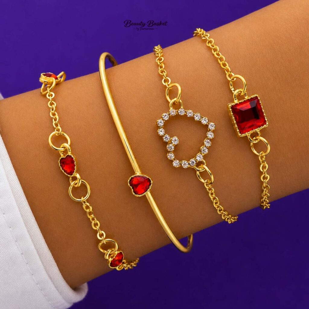 crystal bracelet set for women gold tone ruby red bracelet set