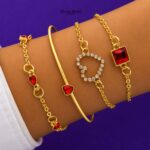 crystal bracelet set for women gold tone ruby red bracelet set