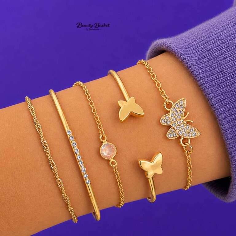 crystal butterfly bracelet set for women gold tone