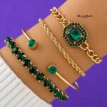 crystal stone bracelet set for women gold tone emerald green crystal bracelet set