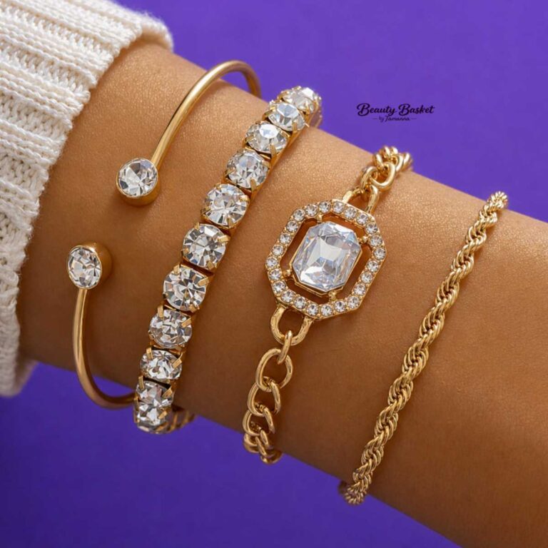 crystal stone bracelet set for women gold tone white crystal bracelet set