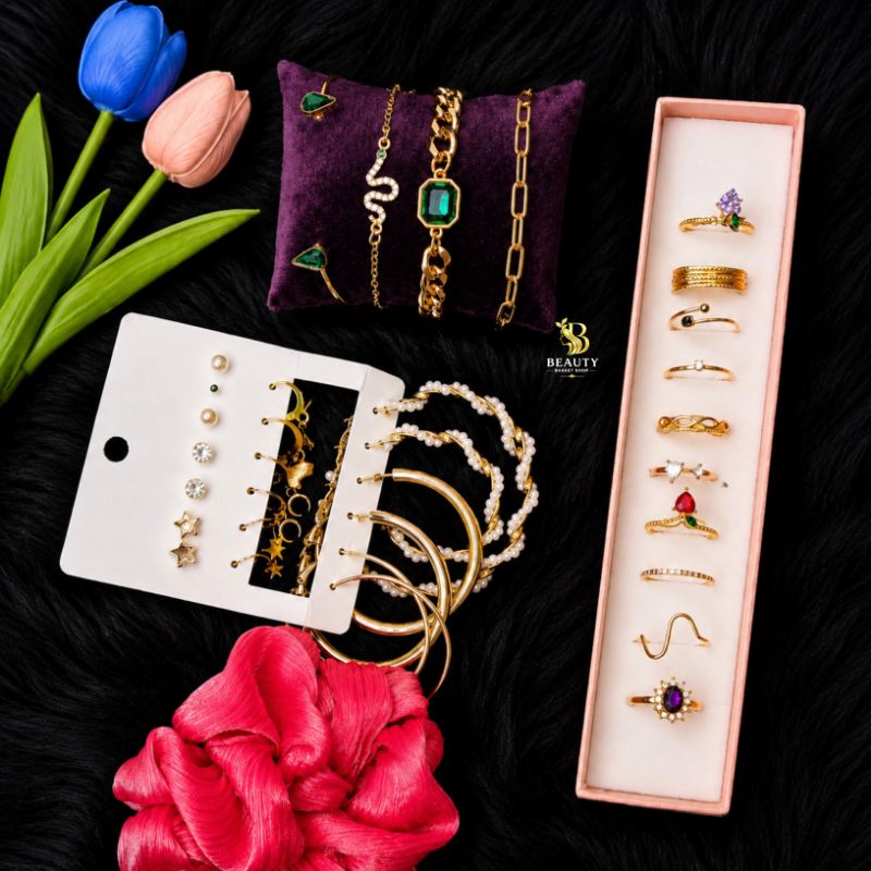 earrings bracelet ring scrunchie combo set for women fashion jewellery bd