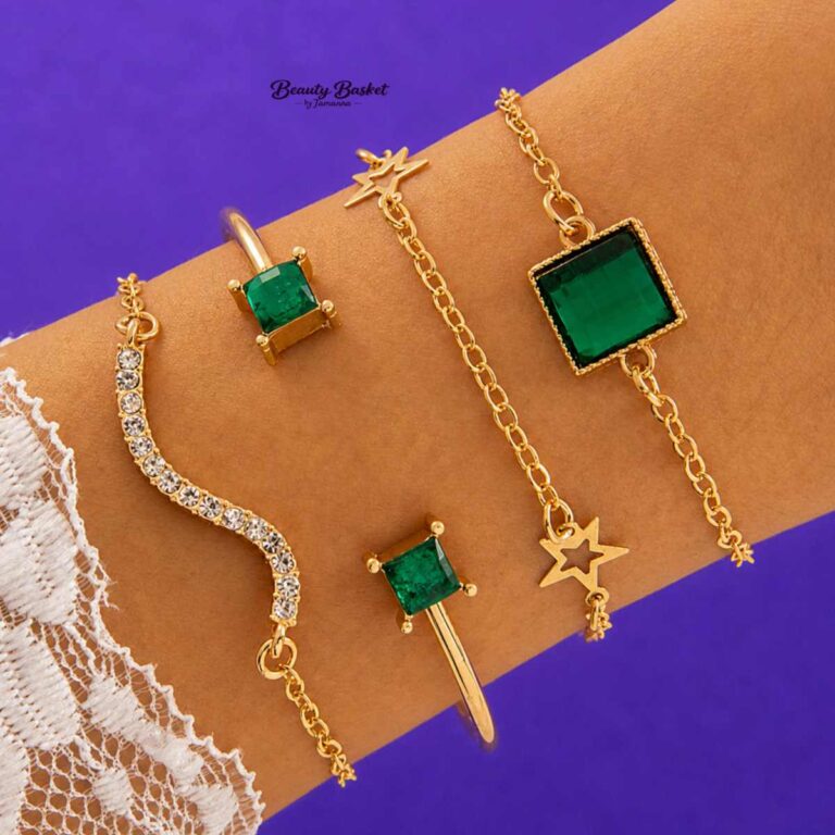 emerald bracelet set for women gold tone green crystal bracelet set