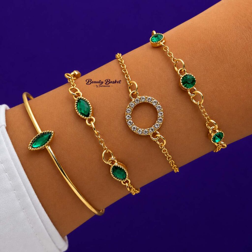 emerald green bracelet set for women gold tone crystal stone bracelets