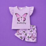 girls butterfly print top shorts set