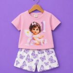 girls fairy print top butterfly shorts set pink kids outfit