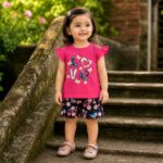 pink girls love print floral shorts set full view kids clothing