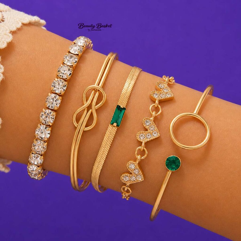 gold bracelet set for women crystal charm layered fashion bracelet set