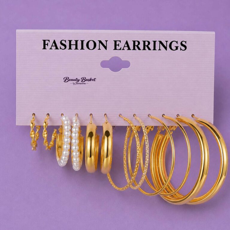 gold colour hoop earrings set alloy gold tone multiple hoop pearl twisted earrings full view