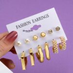 gold hoop earrings set alloy gold tone pearl stud crystal stud hoop earrings full view