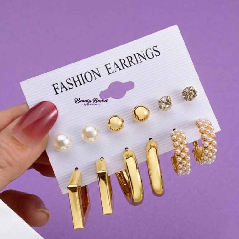 gold hoop earrings set alloy gold tone pearl stud crystal stud hoop earrings full view