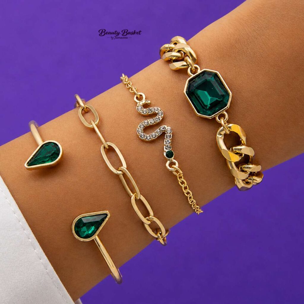green stone bracelet set for women gold tone layered bracelet set