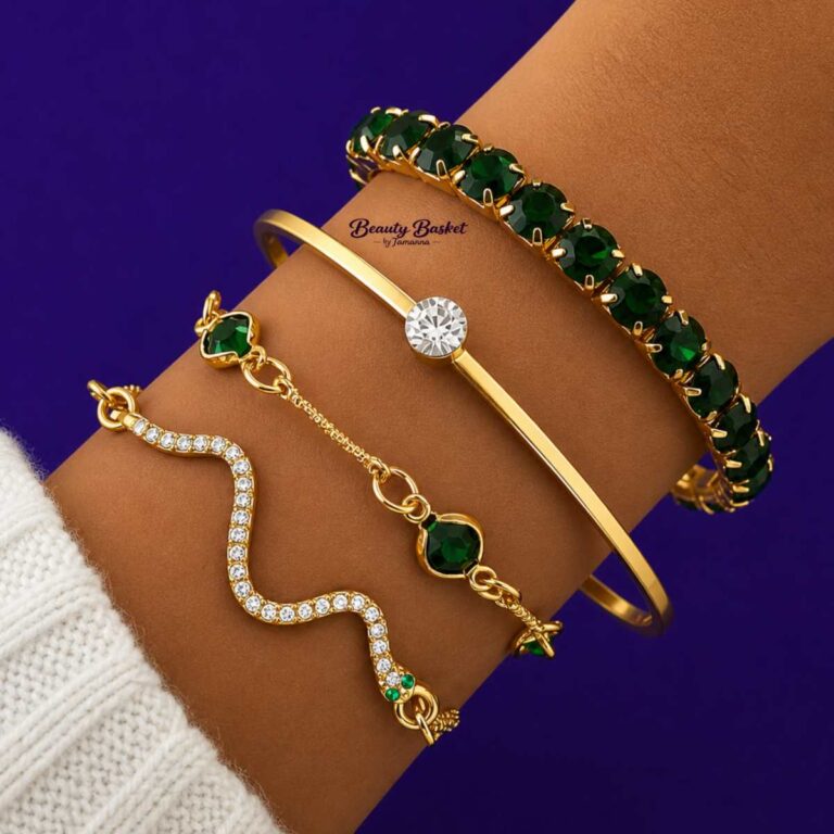 green stone crystal fashion bracelets set for women gold tone