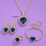 heart stone jewellery set blue variant gold tone