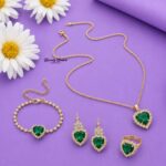 heart stone jewellery set green emerald variant gold tone