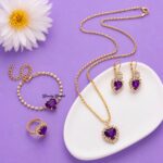 heart stone jewellery set purple variant gold tone