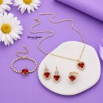 heart stone jewellery set red variant gold tone