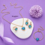 heart stone jewellery set sky blue variant gold tone