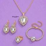 heart stone jewellery set white crystal variant gold tone