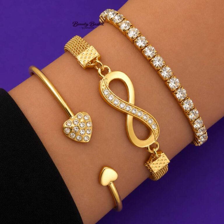infinity bracelet set for women gold tone crystal heart bracelet set