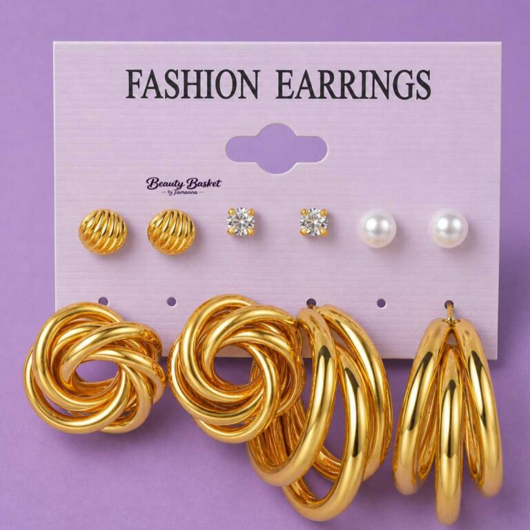 knot hoop earrings set alloy gold tone knot design hoop earrings pearl stud crystal stud full view