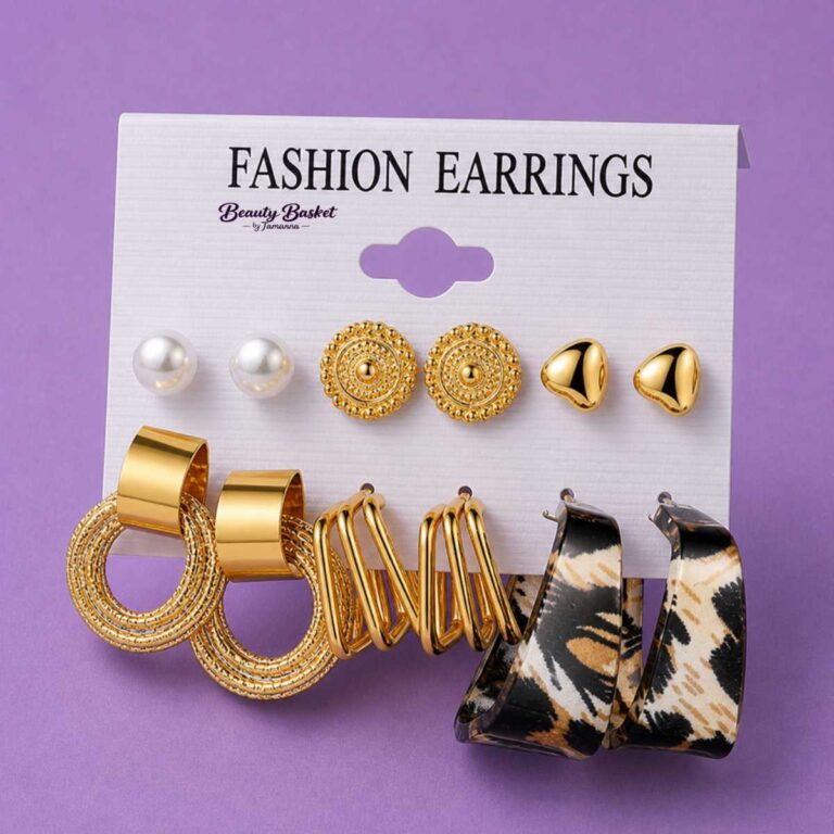 mixed hoop stud earrings set alloy gold tone pearl hoop geometric earrings full view