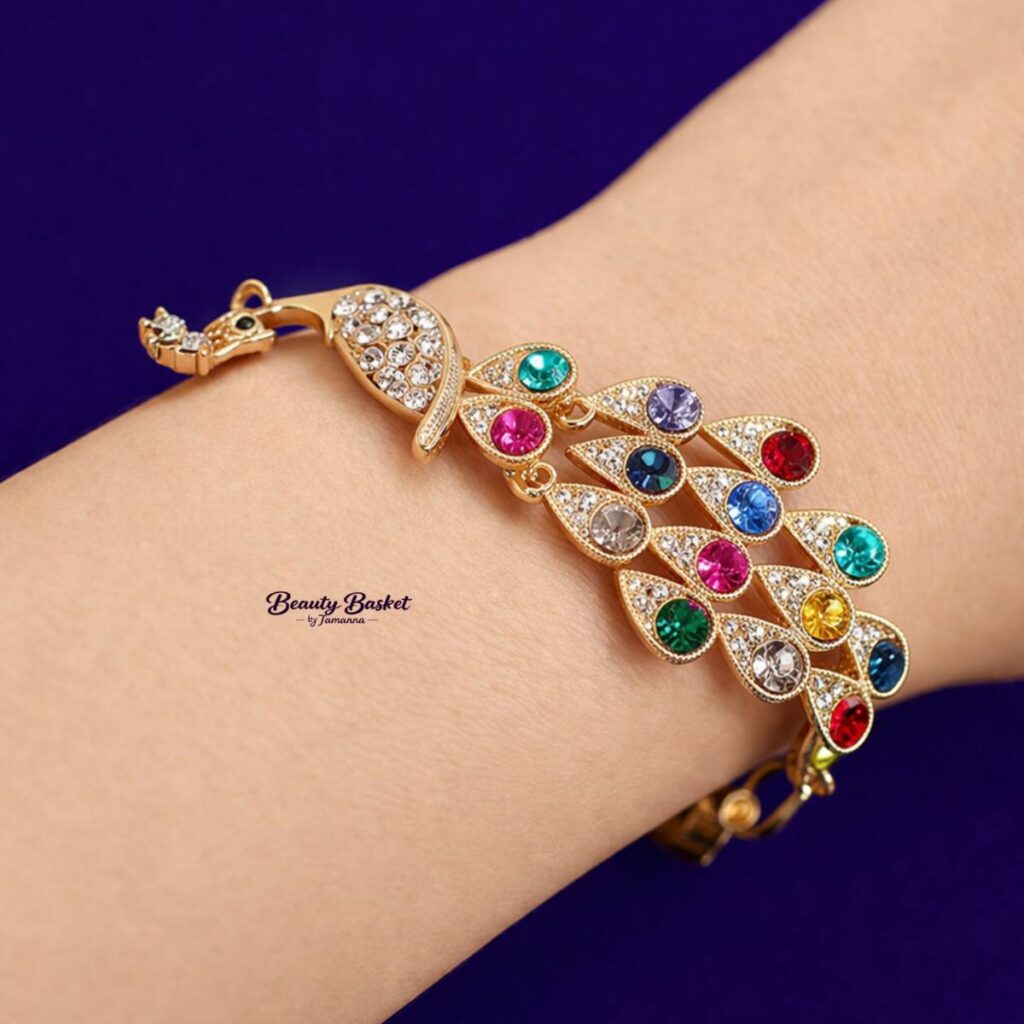 peacock bracelet for women gold tone colorful crystal stone bracelet
