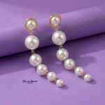 pearl drop dangle earrings gold tone alloy long pearl earrings close view