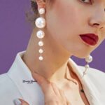 pearl drop dangle earrings gold tone alloy long pearl earrings full view