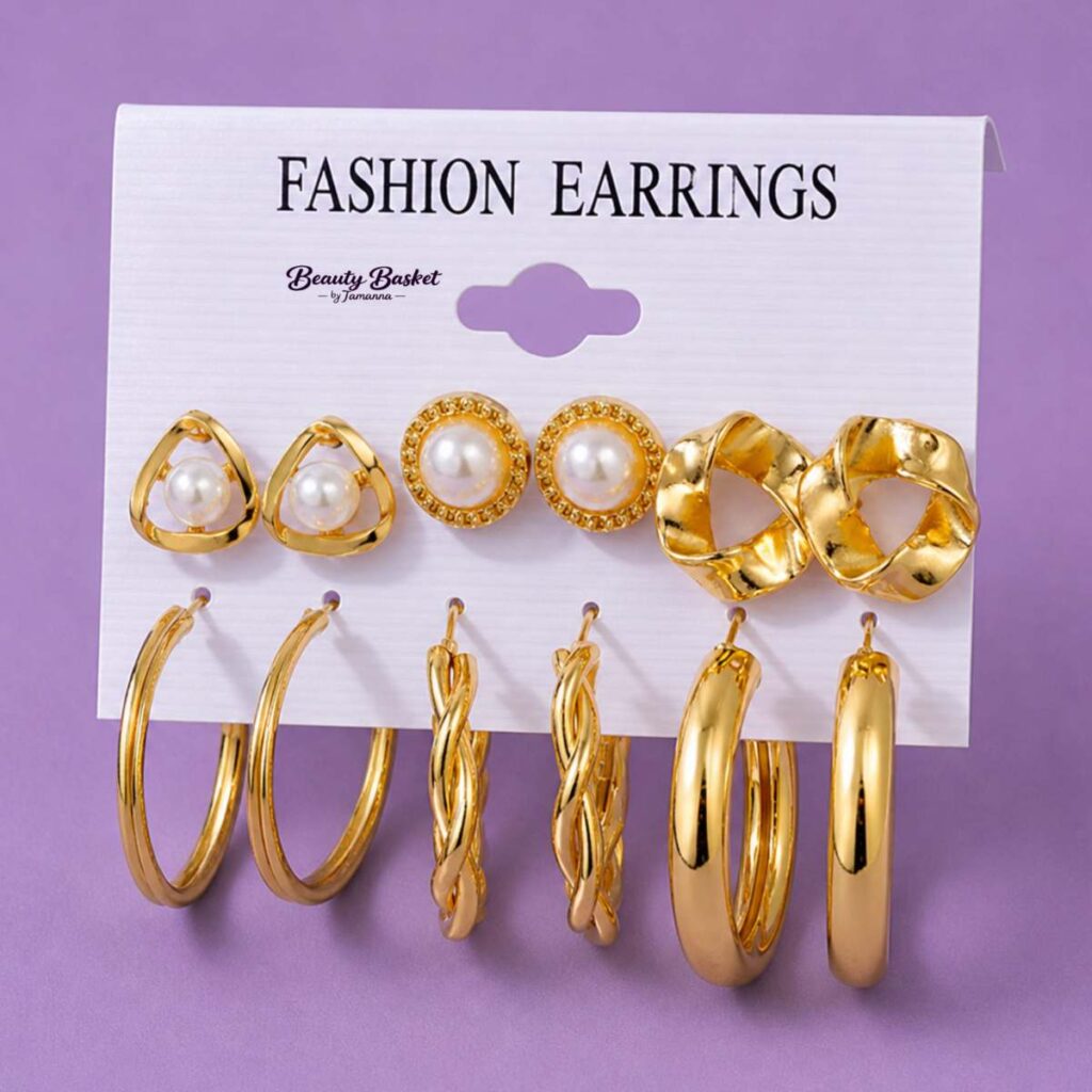pearl hoop stud earrings set alloy gold tone pearl hoop earrings full view