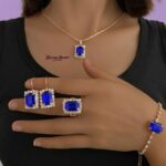 rectangle stone jewellery set blue color variant gold tone