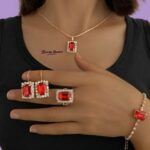 rectangle stone jewellery set red color variant gold tone