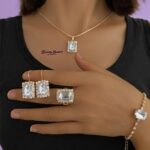 rectangle stone jewellery set white crystal variant gold tone