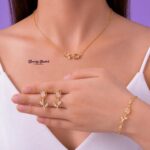 rose design jewelry set gold tone necklace earrings bracelet full set view