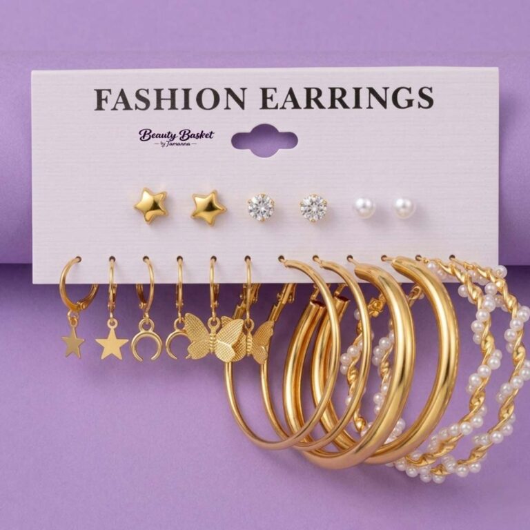 star charm hoop earrings set alloy gold tone star butterfly pearl hoop earrings full view